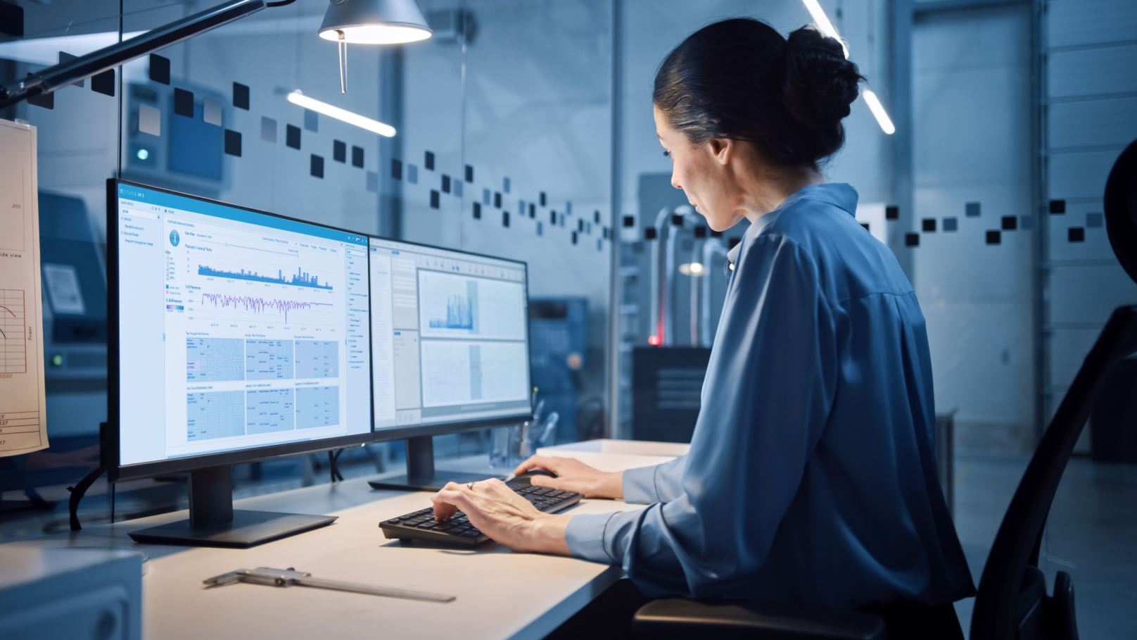 A woman working at a computer